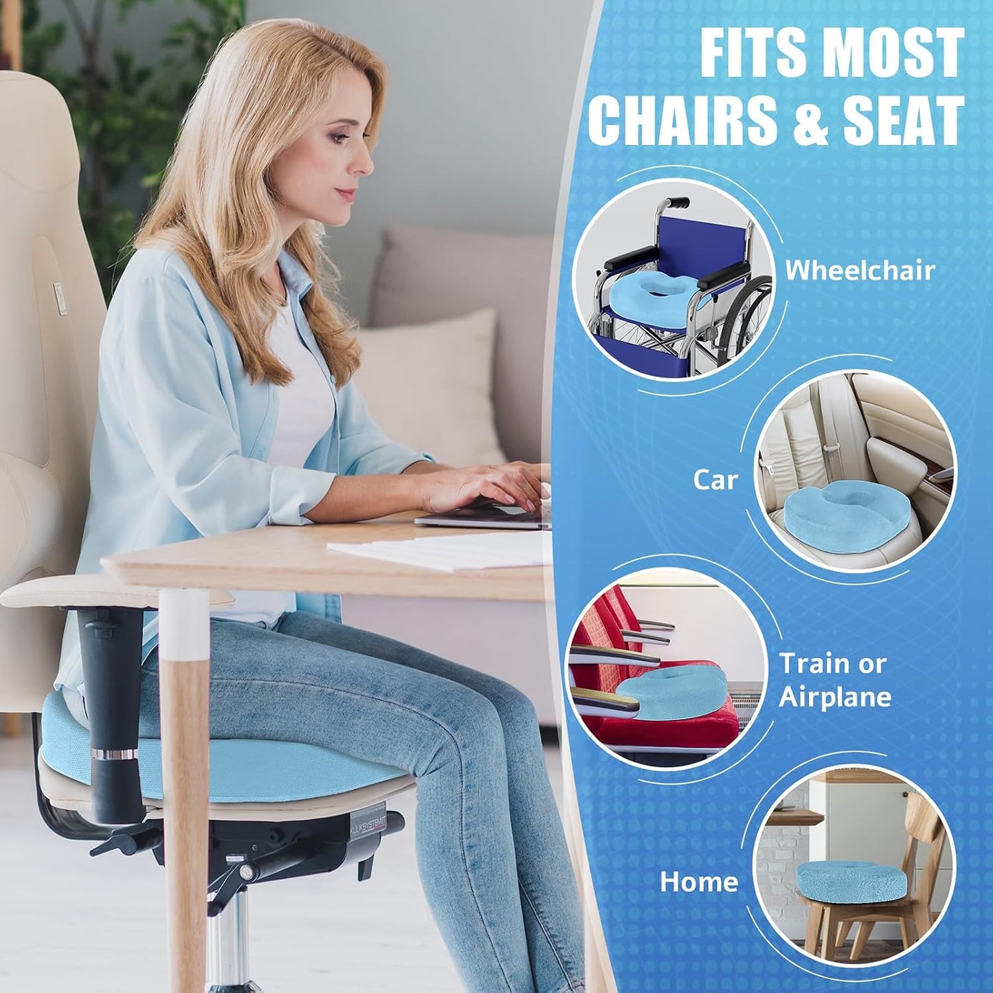 BlissTrends Donut Pillow Seat Cushion,Donut Chair Cushions for Postpartum Pregnancy & Hemorrhoids,Tailbone Pain Relief Cushion,Memory Foam Lifting Cushions for Office&Home Chairs (Black)