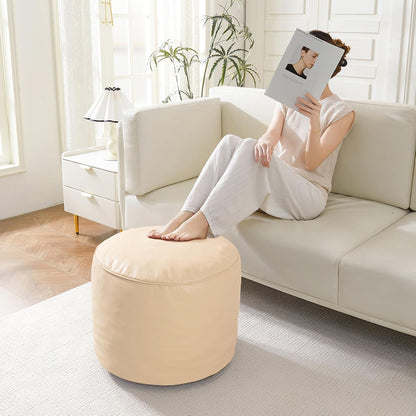 HIGOGOGO Round Stuffed Pouf Ottoman, Pu Leather Poufs with Foam Chunk Filling, Furry and Fluffy Pouf Foot Stool Storage Ottoman, 20 X 15 Floor Poufs Foot Rest for Living Room,Dark Brown
