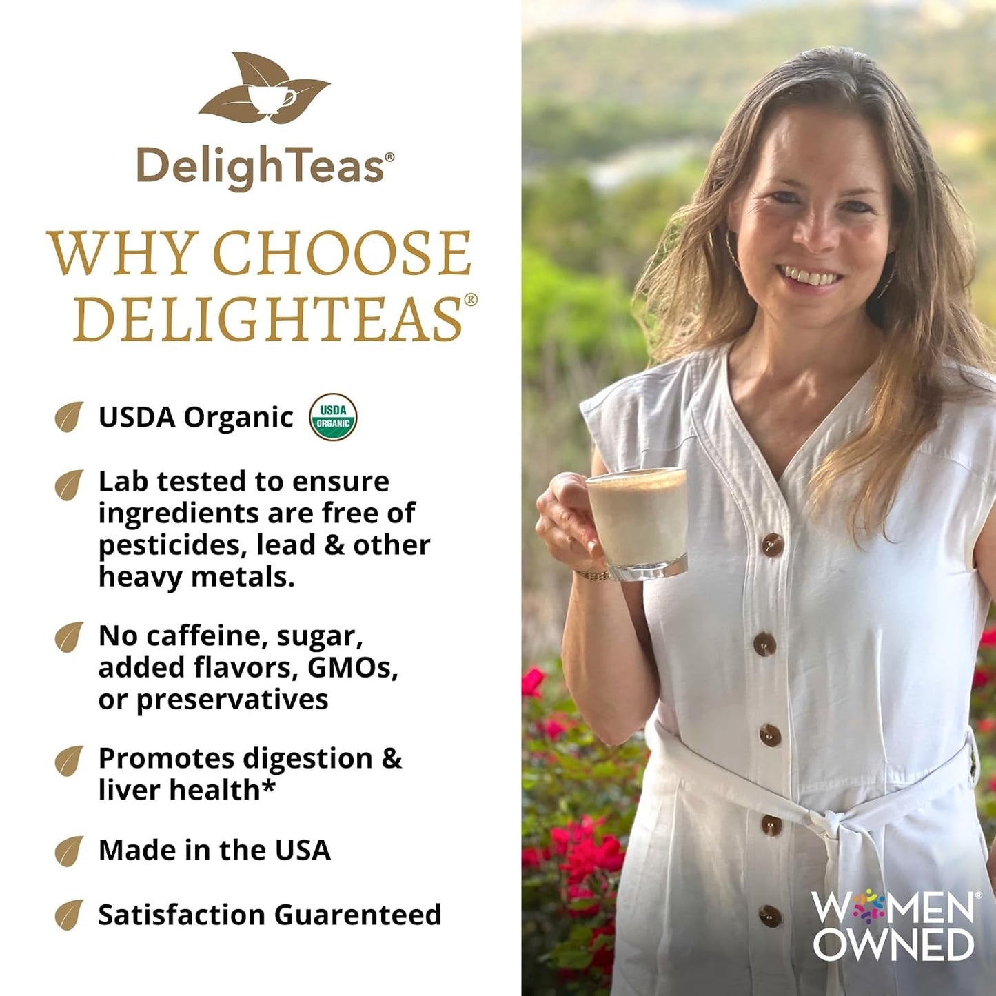 DelighTeas Organic Masala Chai Powder | Caffeine free, Unsweetened, Vegan, Keto | Ayurvedic Digestive Support blend for Chai Spice Tea | 100 Servings, 4oz