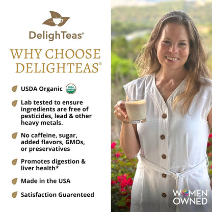 DelighTeas Organic Masala Chai Powder | Caffeine free, Unsweetened, Vegan, Keto | Ayurvedic Digestive Support blend for Chai Spice Tea | 100 Servings, 4oz