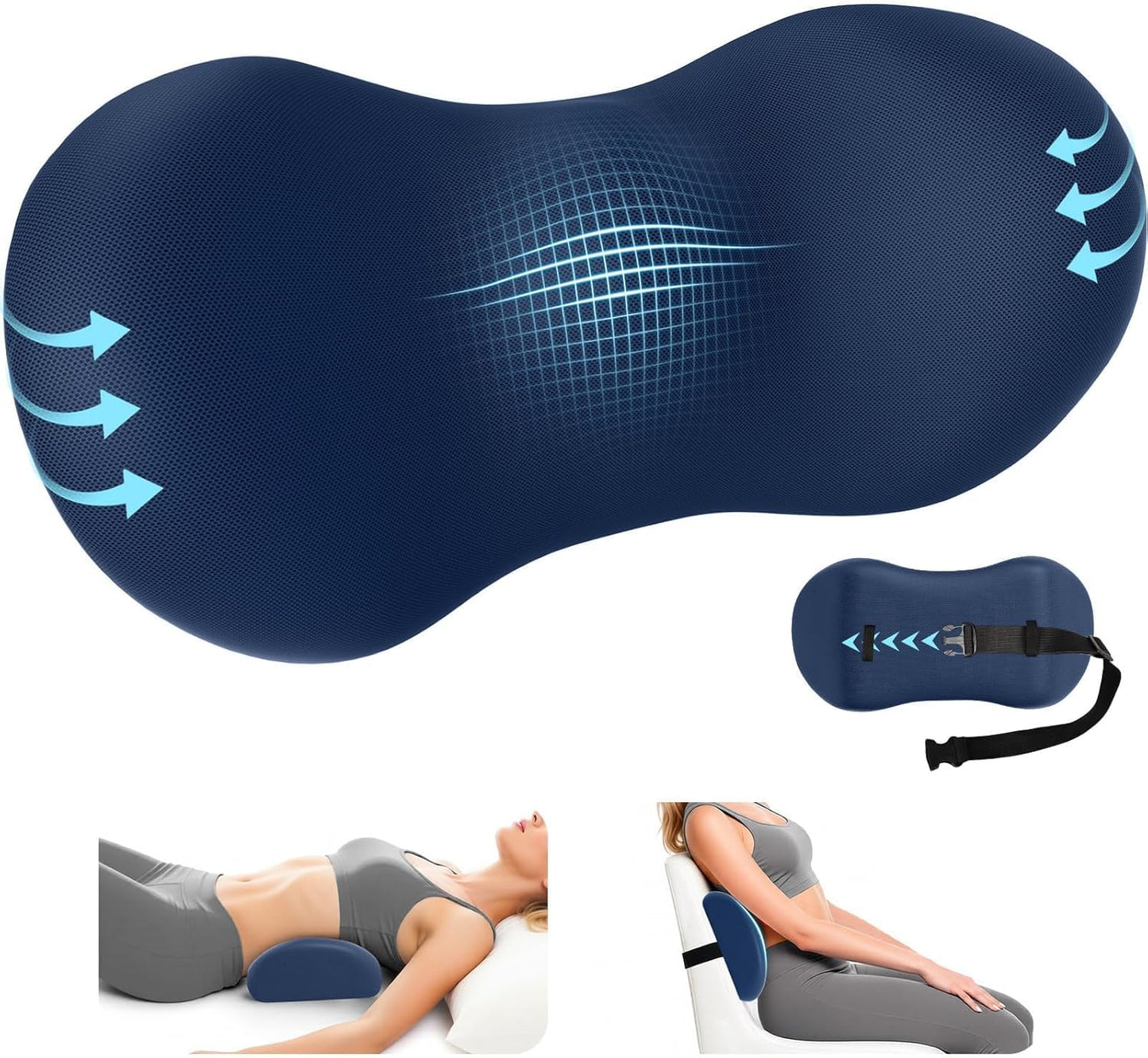SweetSlubr Lumbar Support Pillow for Office Chair - Memory Foam Lumbar Pillow with Detachable Strap & Breathable Cover, Ergonomic Back Support for Office Chair, Car Seat Cushion, Bed Rest (Black)