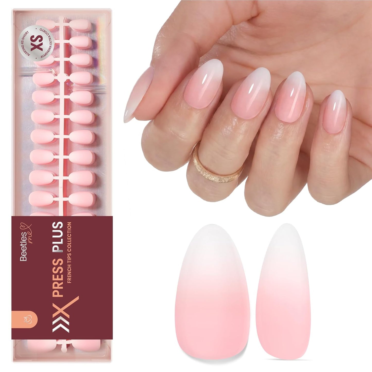 Beetles Press On Nail Kit-Short Square French Tip Press On Nails, 150Pcs Pink French Nail Tips with Nail Glue & Remover Builder Top Coat Nail Lamp, All-in-One DIY Fake Nails Gift for Women