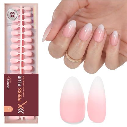 Beetles Press On Nail Kit-Short Square French Tip Press On Nails, 150Pcs Pink French Nail Tips with Nail Glue & Remover Builder Top Coat Nail Lamp, All-in-One DIY Fake Nails Gift for Women
