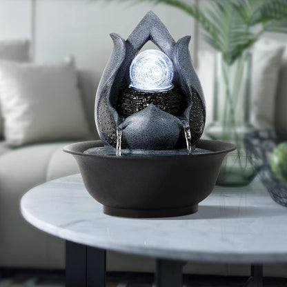 WICHEMI Indoor Fountain Tabletop Fountain Waterfall Fountains Stacked Rocks | Desktop Fountain With LED Light, Soothing Sound, Stress Relief, Humidifies Air, No Plumbing, Easy Setup, 11.8"X8.7"X5.9"