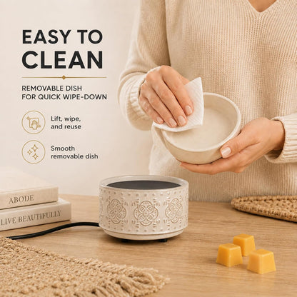 mocosa Ceramic Wax Melt Warmer, 3-in-1 Electric Wax Warmer for Scented Wax Melts, Flameless Candle Wax Burner for Home Fragrance, Bedroom Bathroom Office Decor, Gifts for Women Mom(Beige-Granular)