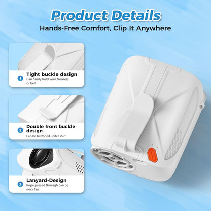 Waist Fan Portable Clip on: 6000mAh Mini Rechargeable Personal Belt Cooling Fan under Shirt - Cool Body Fans Under Clothes for Outdoor Travel Walking Work for Men and Women (Black)