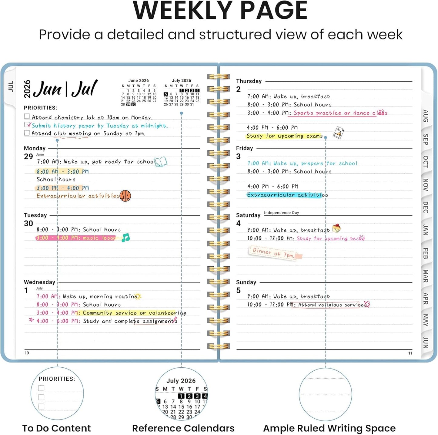 Planner 2026-2027 for Women & Men, Academic Monthly and Weekly Calendar Planner, Jul 2026 - Jun 2027, A5 (6.3" x 8.5"), Teacher Student Planning Book with Tabs, Ideal for Office School Supplies - Pink