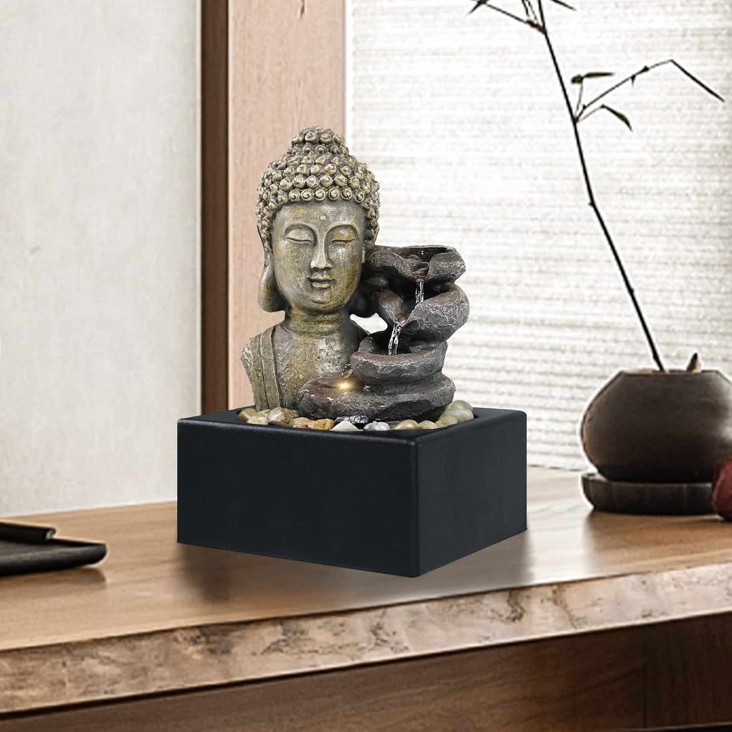 Ferrisland Resin LED Indoor Water Fountains | Ferrisland Indoor Tabletop Resin Water Fountain, Relaxation Fengshui Home Decor with LED Office Bedroom House Warming Gift