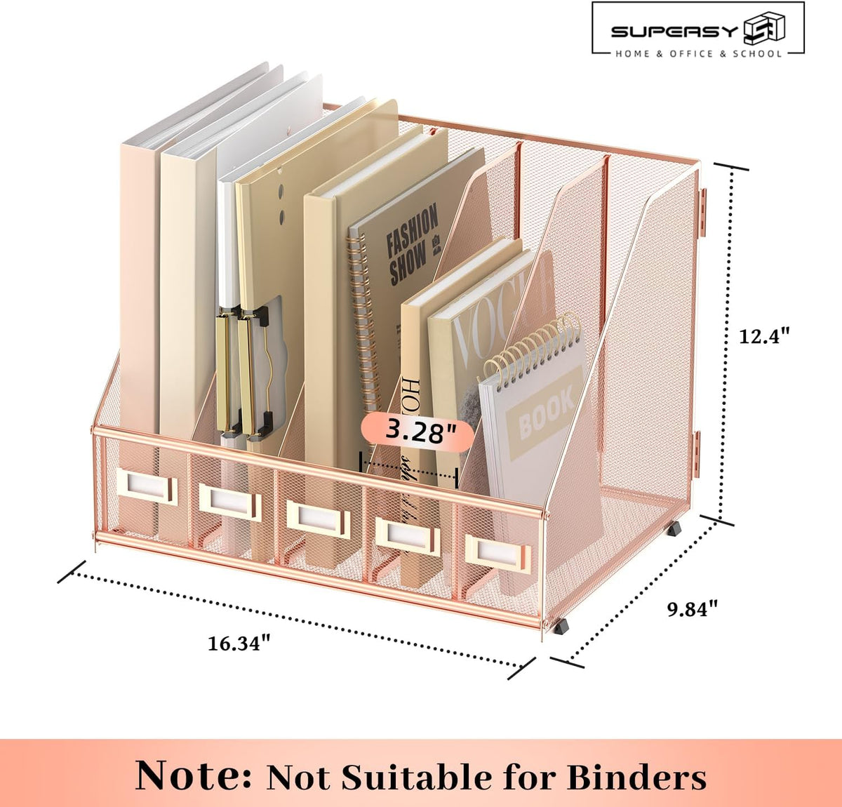 SUPEASY Desk Organizers Metal Desk Magazine File Holder with 5 Vertical Compartments Rack File Organizer for Office Desktop, Classroom, Home Workspace, Black