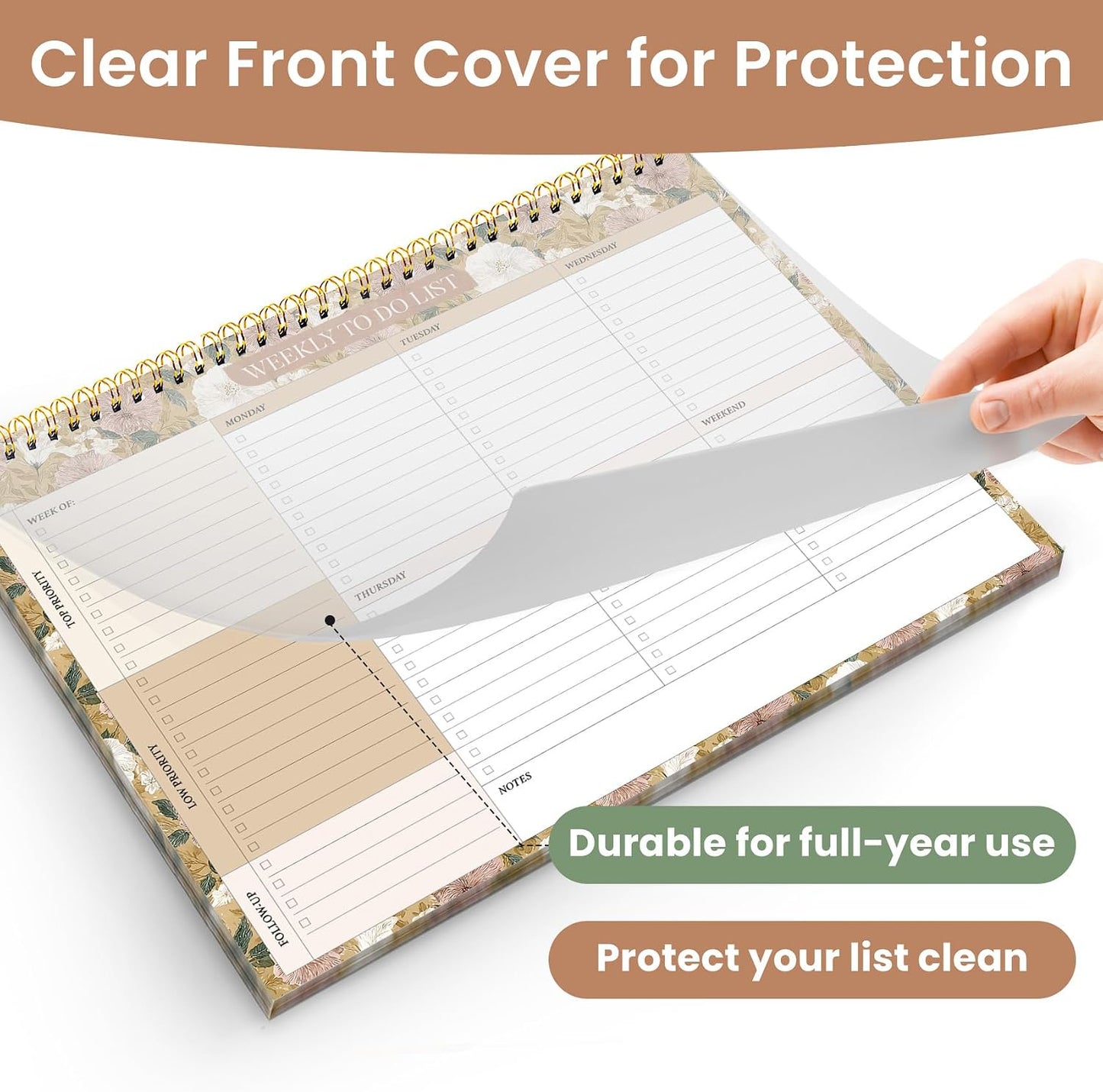 Weekly To Do List Notepad with 52 Undated Sheets（8.5"×11"）- Undated Weekly Planner Notepad for Office Desk Accessories and Supplies - Sunshine Petal