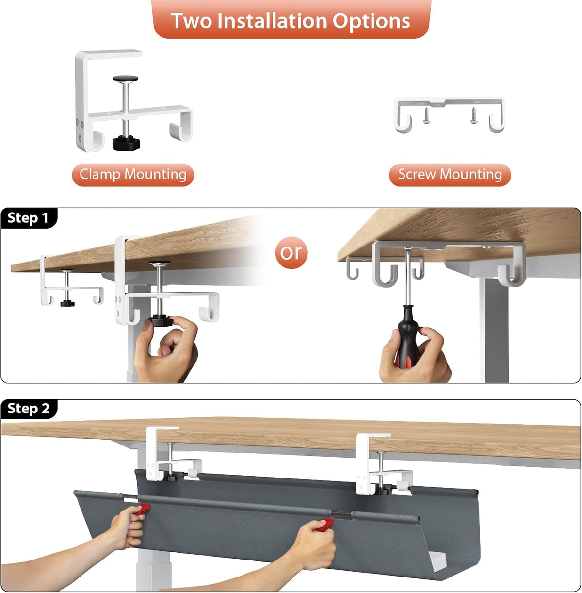 Univivi No Drill Under Desk Cable Management Tray, 36 inch Cable Management