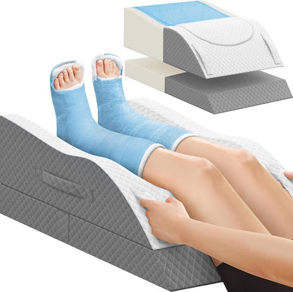 TranquilRelax Elevation Pillows for Leg After Surgery, Memory Foam Adjustable Wedge Pillow for Injury or Rest, Ankle Pillow for Sleeping Blood Circulation, Grey/Single Leg