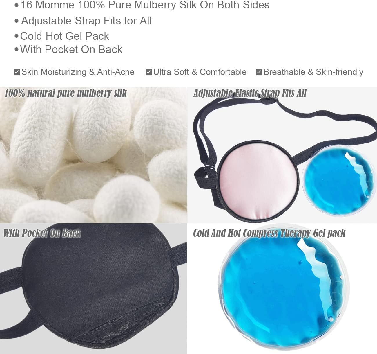 Cooling Eye Patches for Puffy Eyes, Pure Silk Ice Eye Patch, Single Eye Mask, Medical One Eye Cover Cold Hot Therapy Strabismus Lazy Eyes After Surgery Adult Kid Pirate Eyepatch (Pink-New)