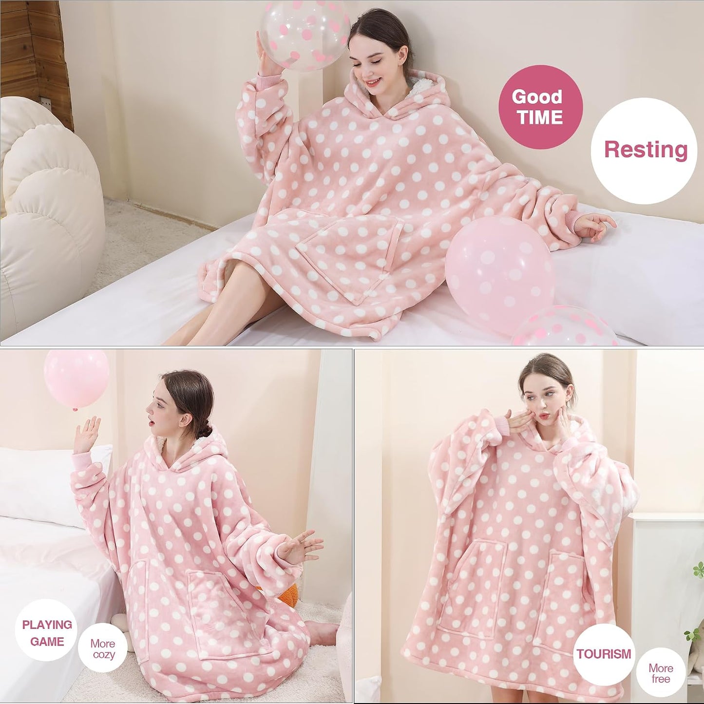 Aemicion Strawberry Blanket Hoodie,Oversized Sherpa Wearable Hooded Blanket,Warm Cozy Sweatshirt Gifts for Women Girls Adult