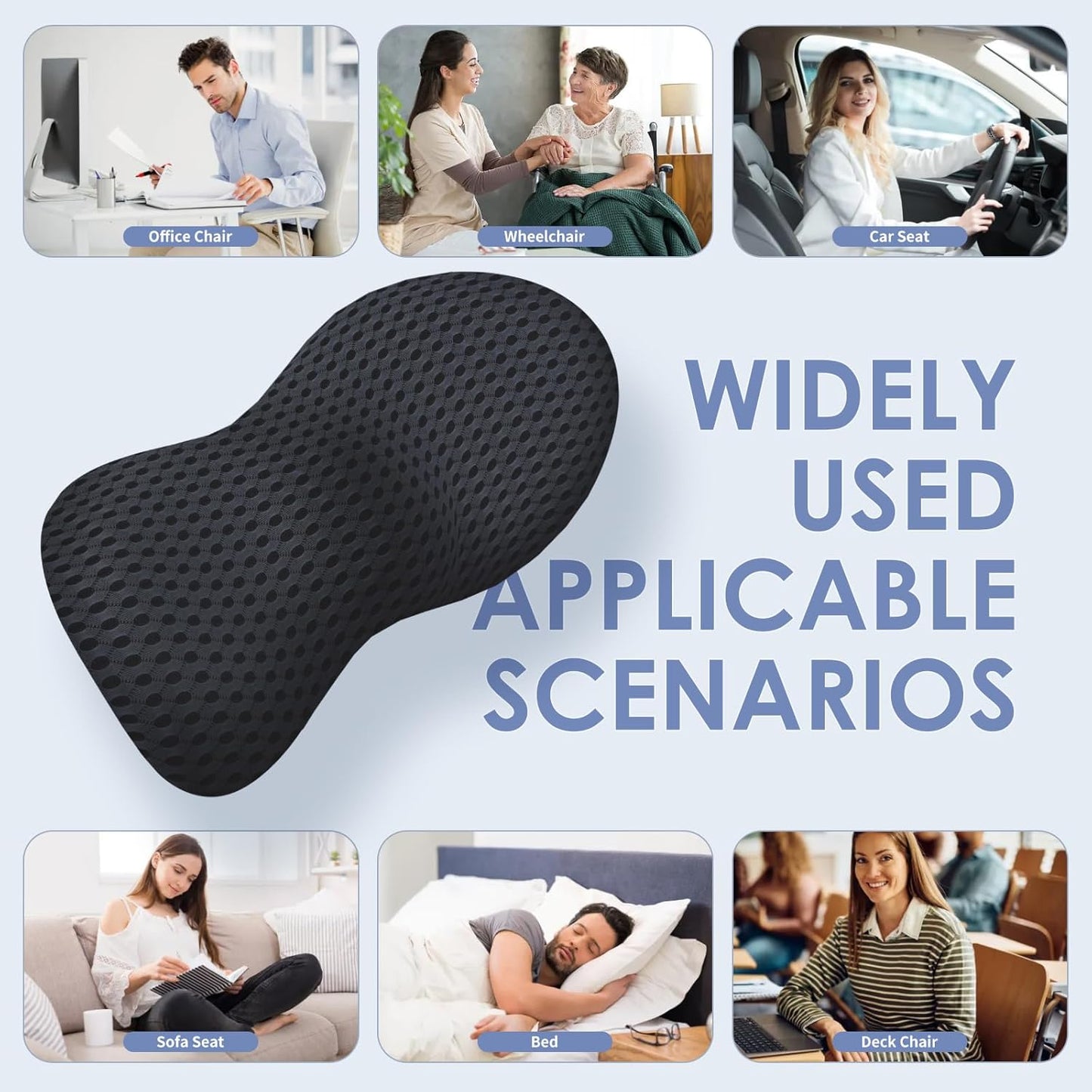 kasney Lumbar Support Pillow, Back Pillow for Low Back Pain Relief, Ergonomic Streamline Car Seat, Office Chair, Recliner and Bed (Gray)