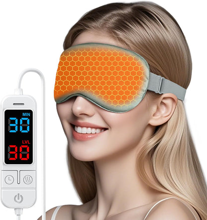 Heated Eye Mask for Dry Eyes, Stye & Migraines Relief - USB Electric Warm Compress with 20 Temp/Time Settings, Washable Flaxseed Cover for MGD, Blepharitis & Eye Strain