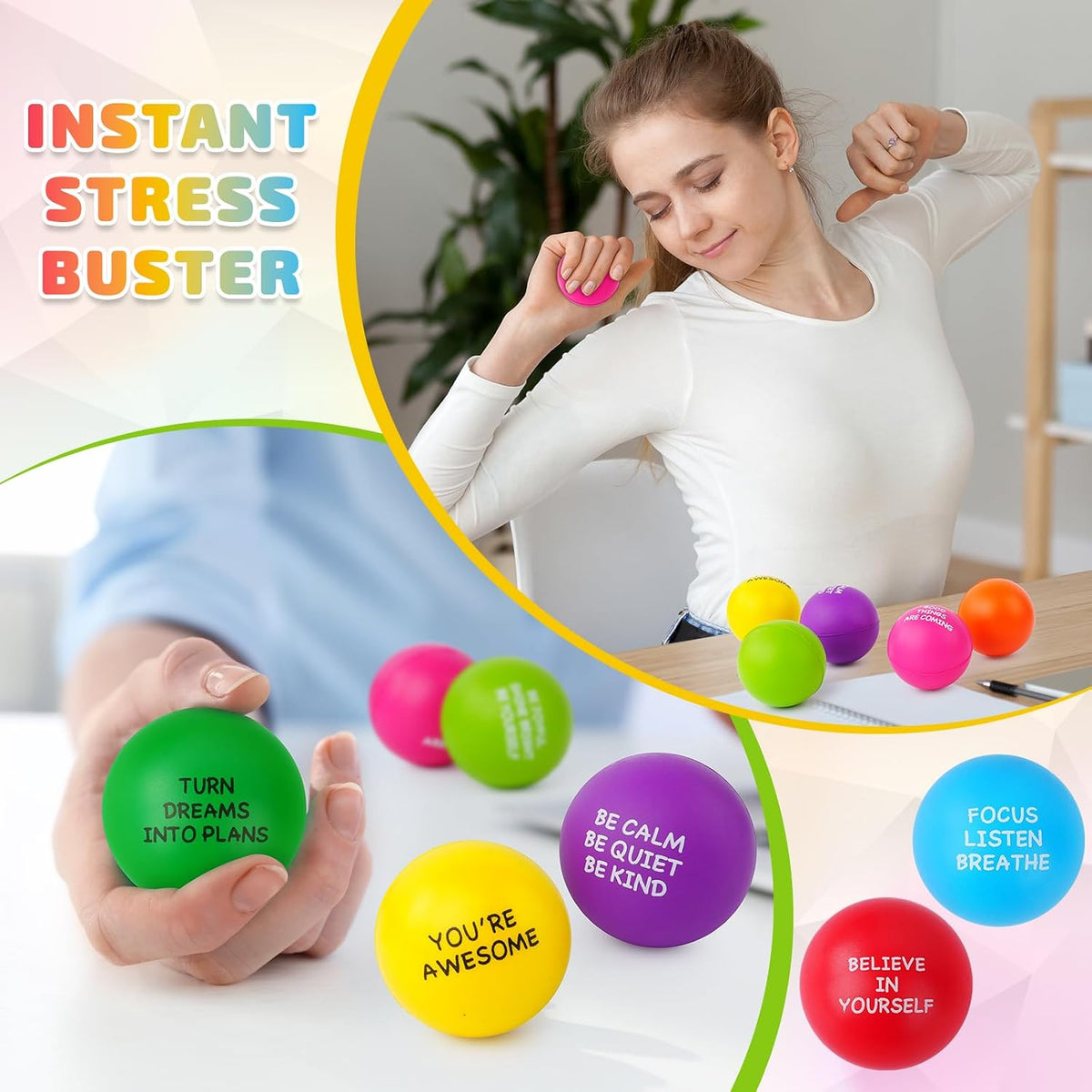 SHQDD Stress Balls for Adults, 8PCS Foam Stress Relief Toys for Kids & Adults, Bulk Squeeze Balls for Office Relief Employee Appreciation, Classroom Prizes, Student Gifts, Perfect Party Favors