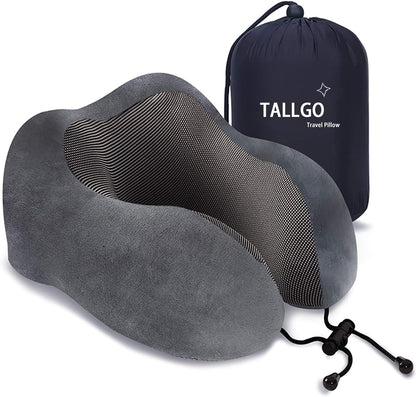 TALLGO Travel Pillow, Best Memory Foam Neck Pillow Head Support Soft Pillow for Sleeping Rest, Airplane Car & Home Use (Black)