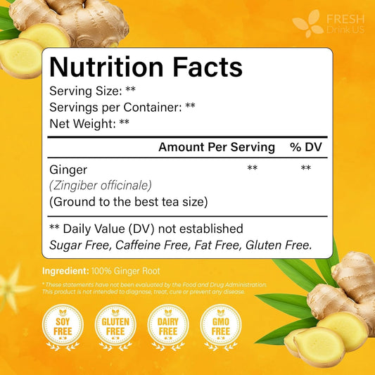 FreshDrinkUS, Premium Ginger Root Tea Bag, 150 Count, Pure, Caffeine Free