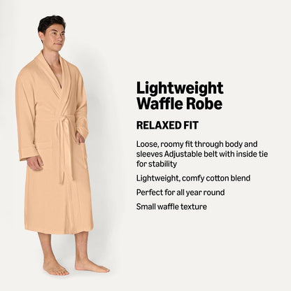 Amazon Essentials Men's Lightweight Cotton Waffle Bath Robe, Mid-Length Loungewear (Available in Big & Tall)