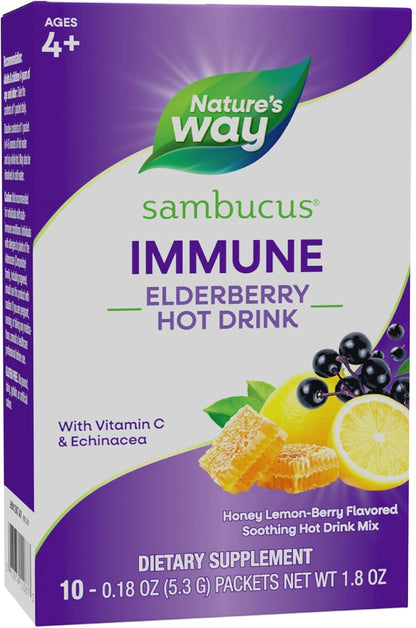 Nature's Way Sambucus Elderberry Hot Drink Mix, Honey Lemon-Berry, 10 ct