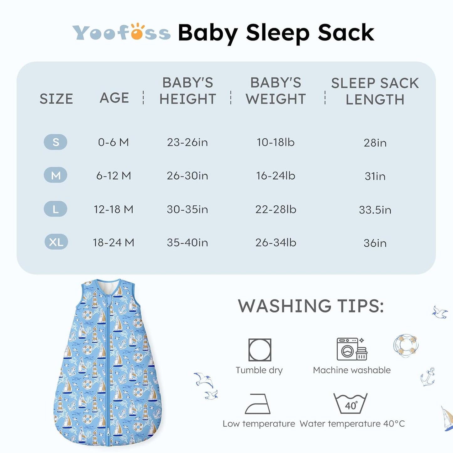 Yoofoss Baby Sleep Sack Baby Wearable Blanket 100% Cotton 2-Way Zipper Toddler Sleeping Sack