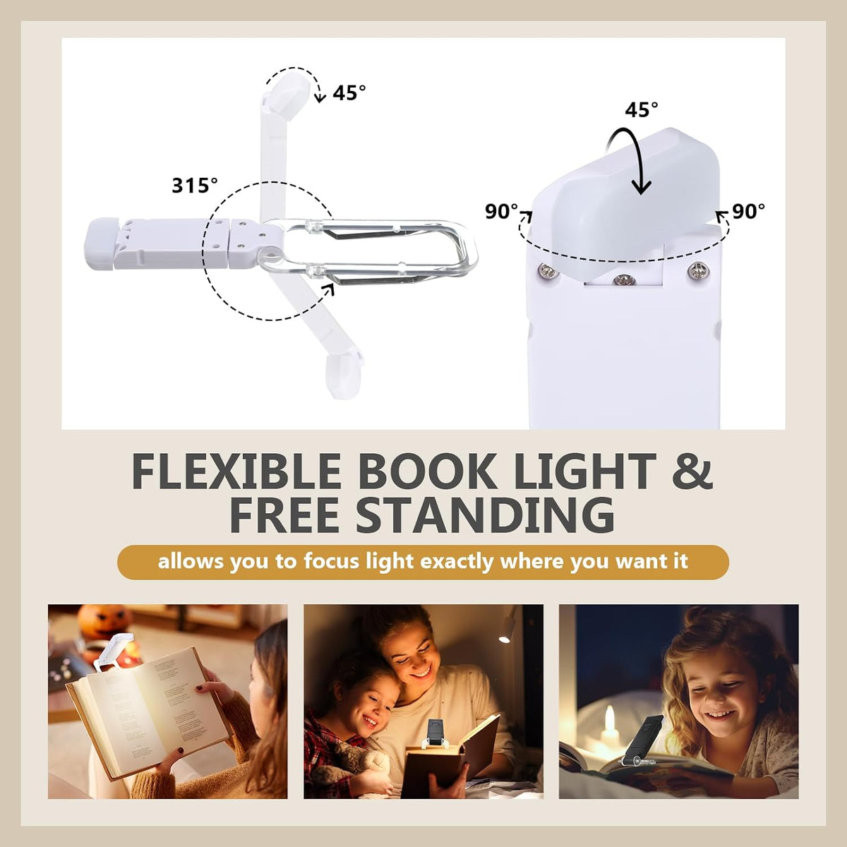 Retisee 20 Pack USB Rechargeable Book Light for Reading in Bed Foldable Clip on LED Booklight 3 Amber Colors &2 Brightness Dimmable Long Lasting Portable Bookmark Lamp for Book Lovers