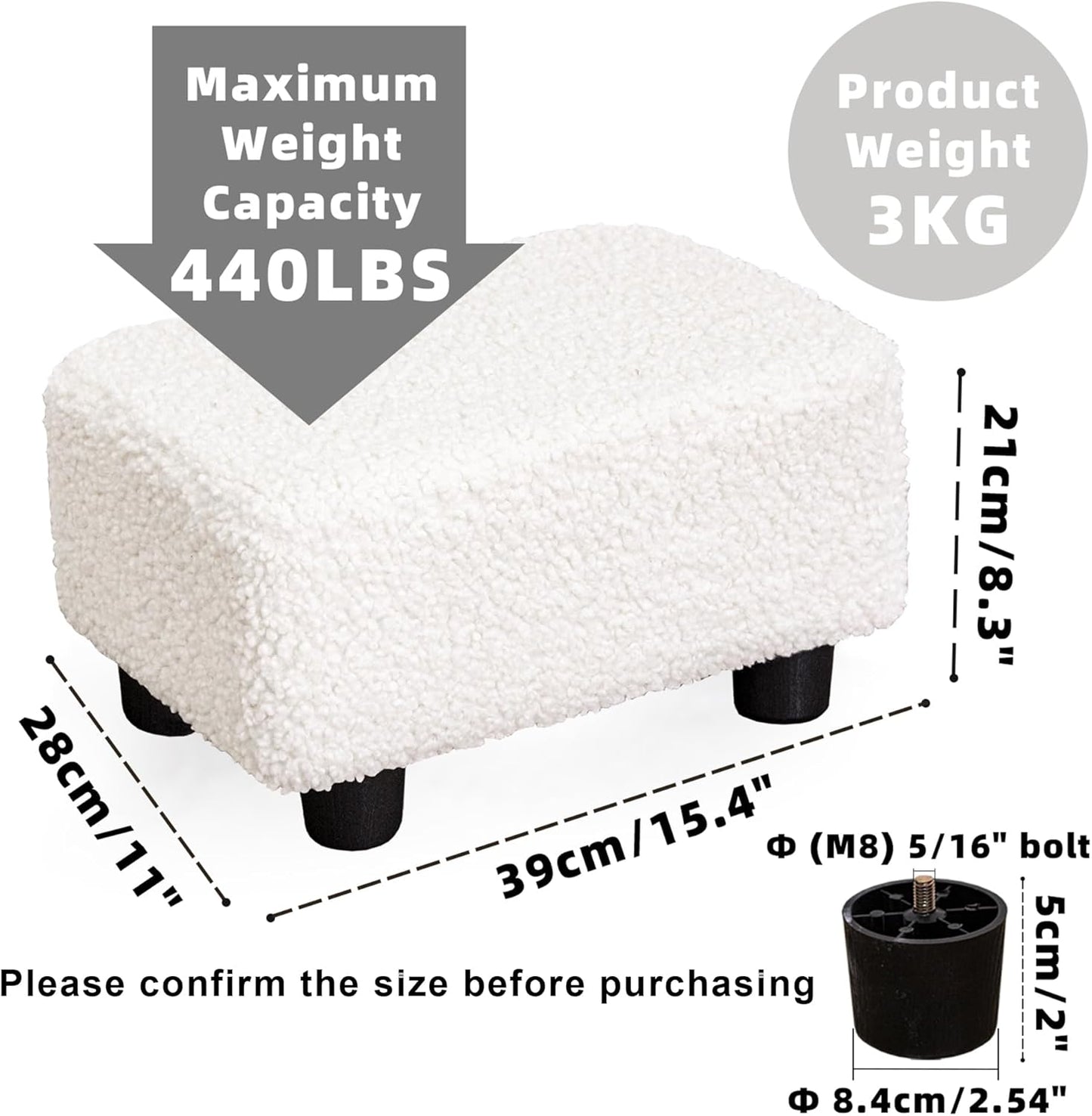 CAROLMADE Small Foot Stool Ottoman Footstool with Legs Under Desk Footrest for Living Room Bedroom and Office,Linen-Grey