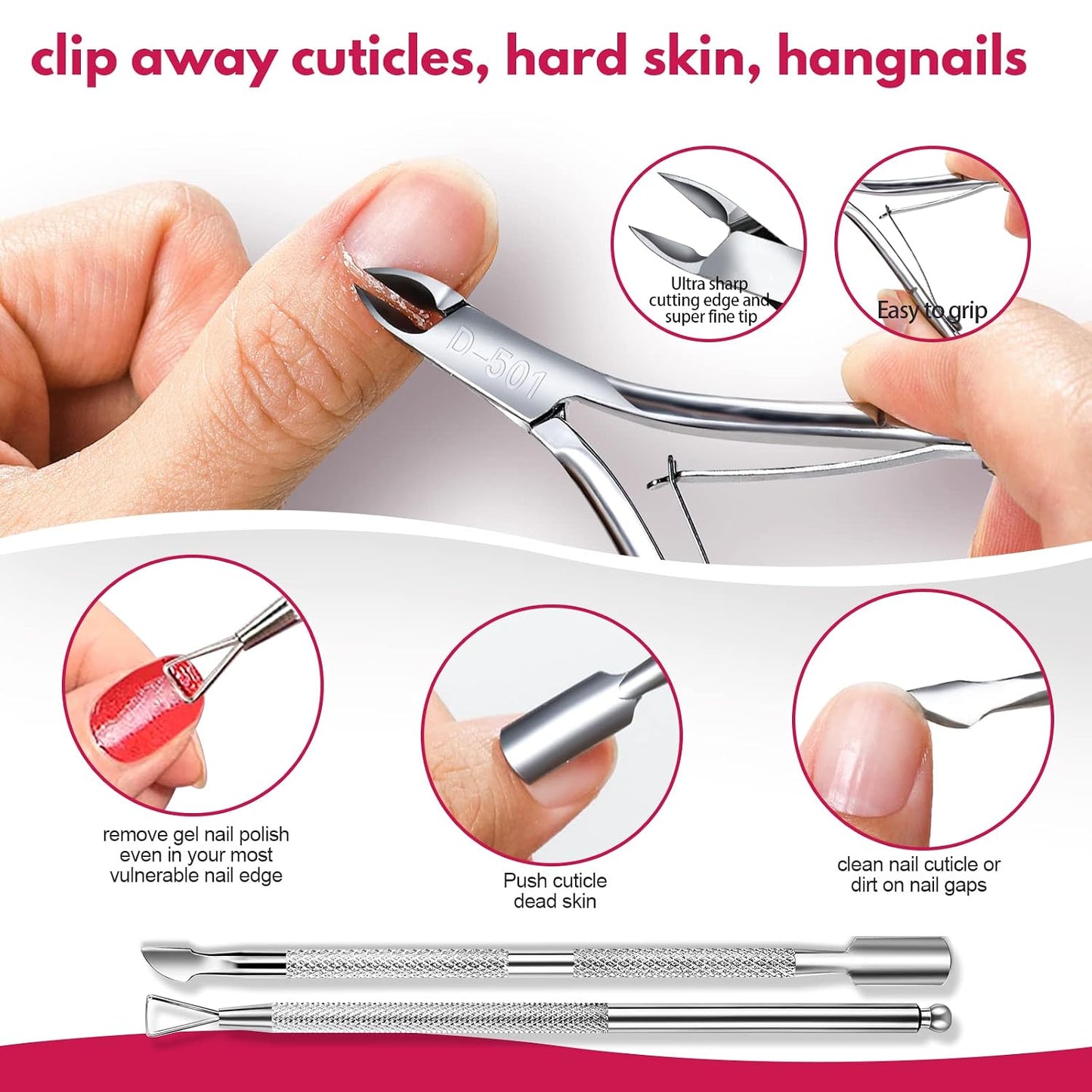 FANDAMEI Nail Files and Buffers, Manicure Tools Nail Care Kit with Nail File, Nail Buffer Block, Cuticle Care for Women with Nippers, Pusher Peeler. Cuticle Oil and Nail Prep Kit.