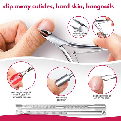 FANDAMEI Nail Files and Buffers, Manicure Tools Nail Care Kit with Nail File, Nail Buffer Block, Cuticle Care for Women with Nippers, Pusher Peeler. Cuticle Oil and Nail Prep Kit.