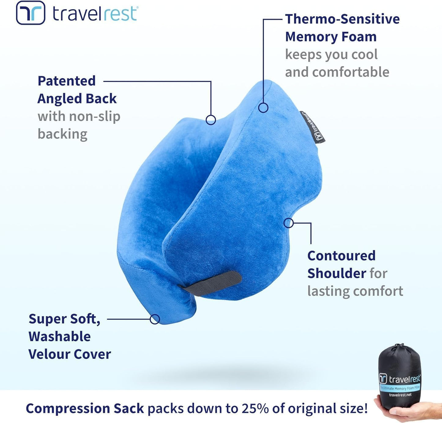 TRAVELREST Nest Neck Pillow Travel Essentials - Memory Foam Support - Grey