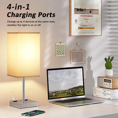 Touch Bedside Table Lamp for Bedroom - Dimmable, USB C+A, 2 AC Outlets