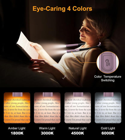 Gritin Book Light,Eye Caring 3 Colors & Stepless Dimming Neck Reading Light