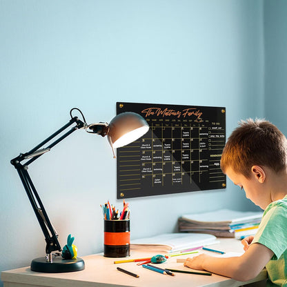 Black Acrylic Calendar Dry Erase for Wall, Family Planner, Monthly Calendar Dry Erase Whiteboard for Home, Office, 17" x 13"Reusable White Board(Acrylic-BK-3343)