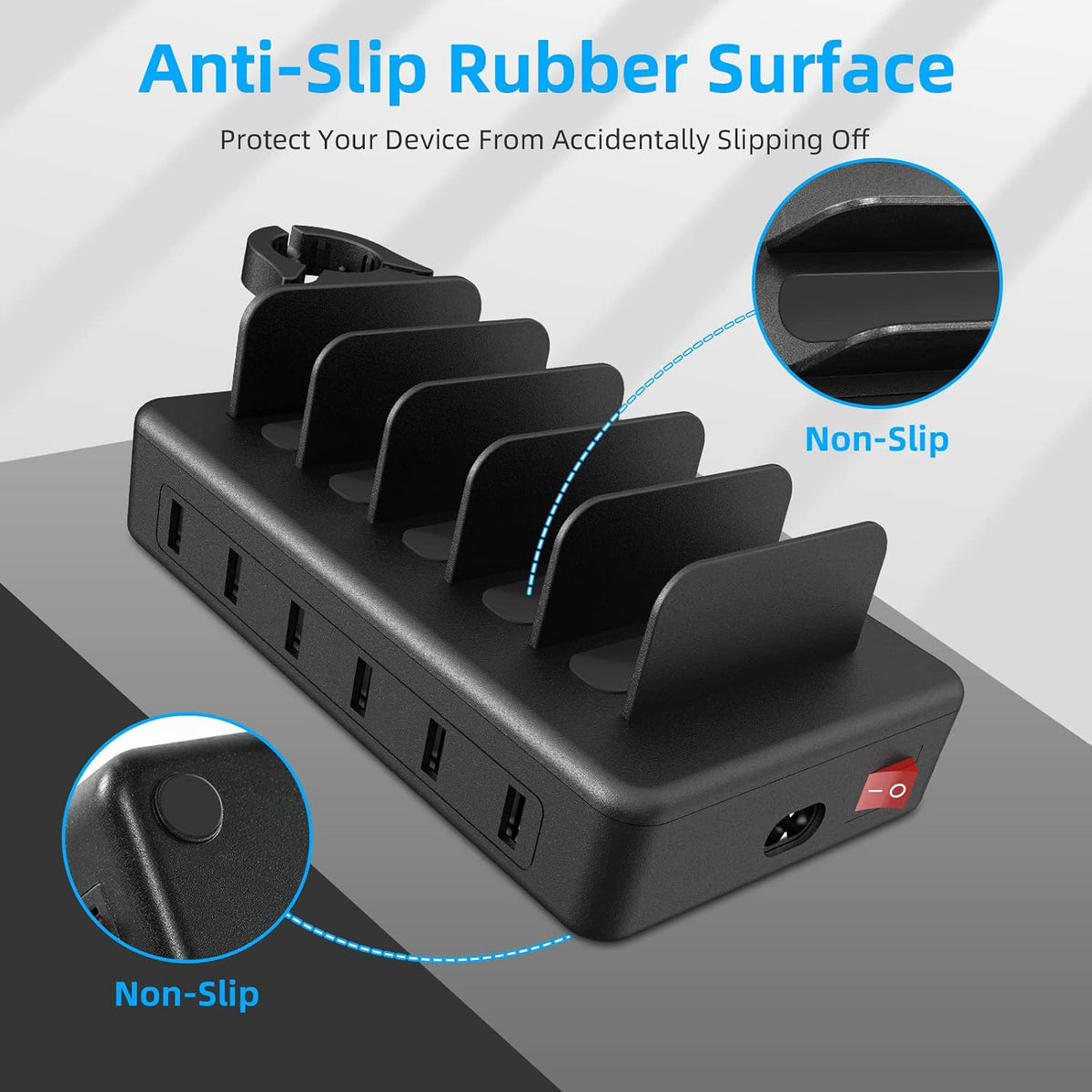 Charging Station for Multiple Devices, 50W 6 Ports Charging Dock with Stand