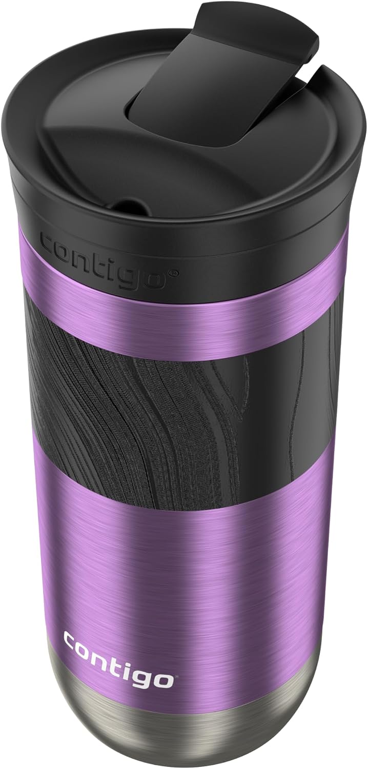 Contigo SNAPSEAL Insulated Stainless Steel Travel Mug with Grip 20oz. Blue Corn Transparent Satin & Midnight Berry