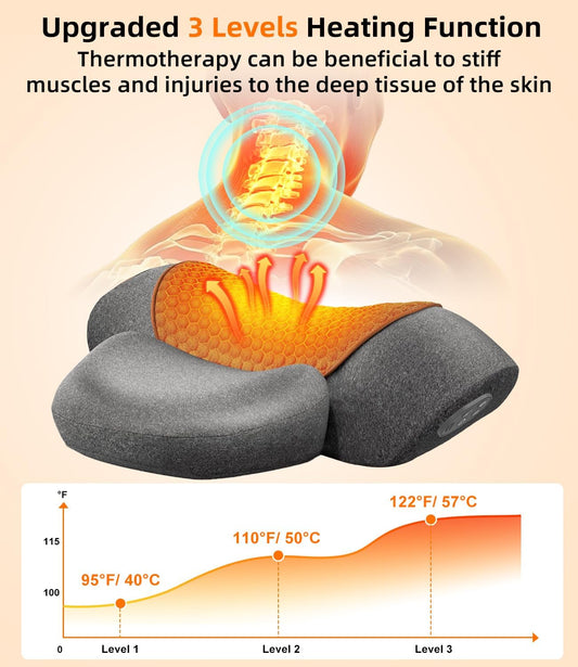 Upalled Cordless Heated Neck Massager Pillow for Pain Relief Deep Tissue, 3-in-1 Rechargeable Neck Cervical Traction Device with Heat, Massage, Electric Stretch, Ergonomic Shoulder Relaxer,Grey
