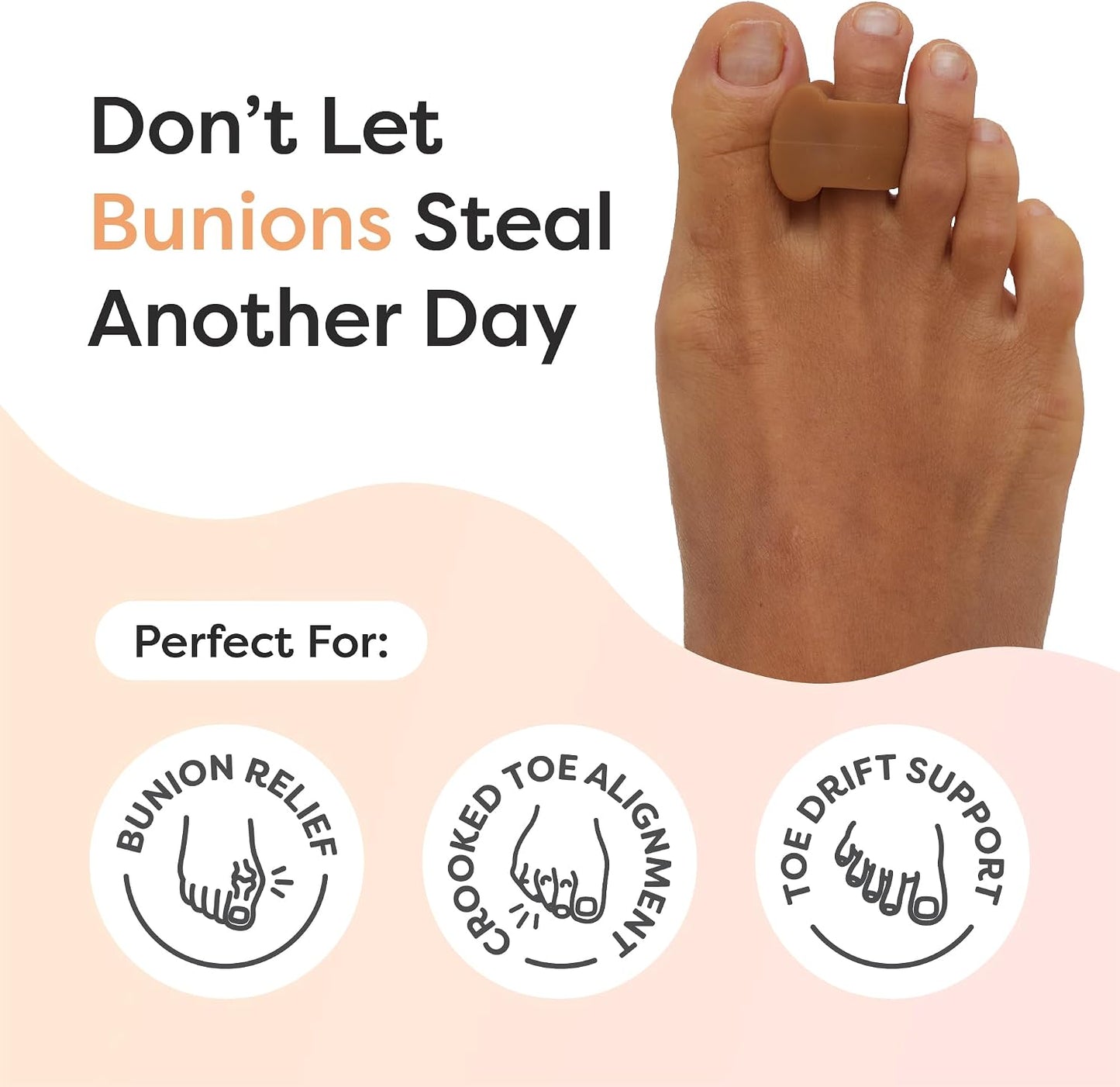 ZenToes Gel Toe Separators for Overlapping Toes, Bunions, Big Toe Alignment, Corrector and Spacer - 4 Pack (White)