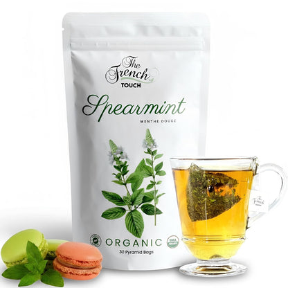 The French Touch Spearmint Tea ORGANIC | 1.5g x 30 Pyramid Bags | 100% Certified USDA Organic | Plant based tea bags | Select Premium Tea (Spearmint) | Caffeine-free