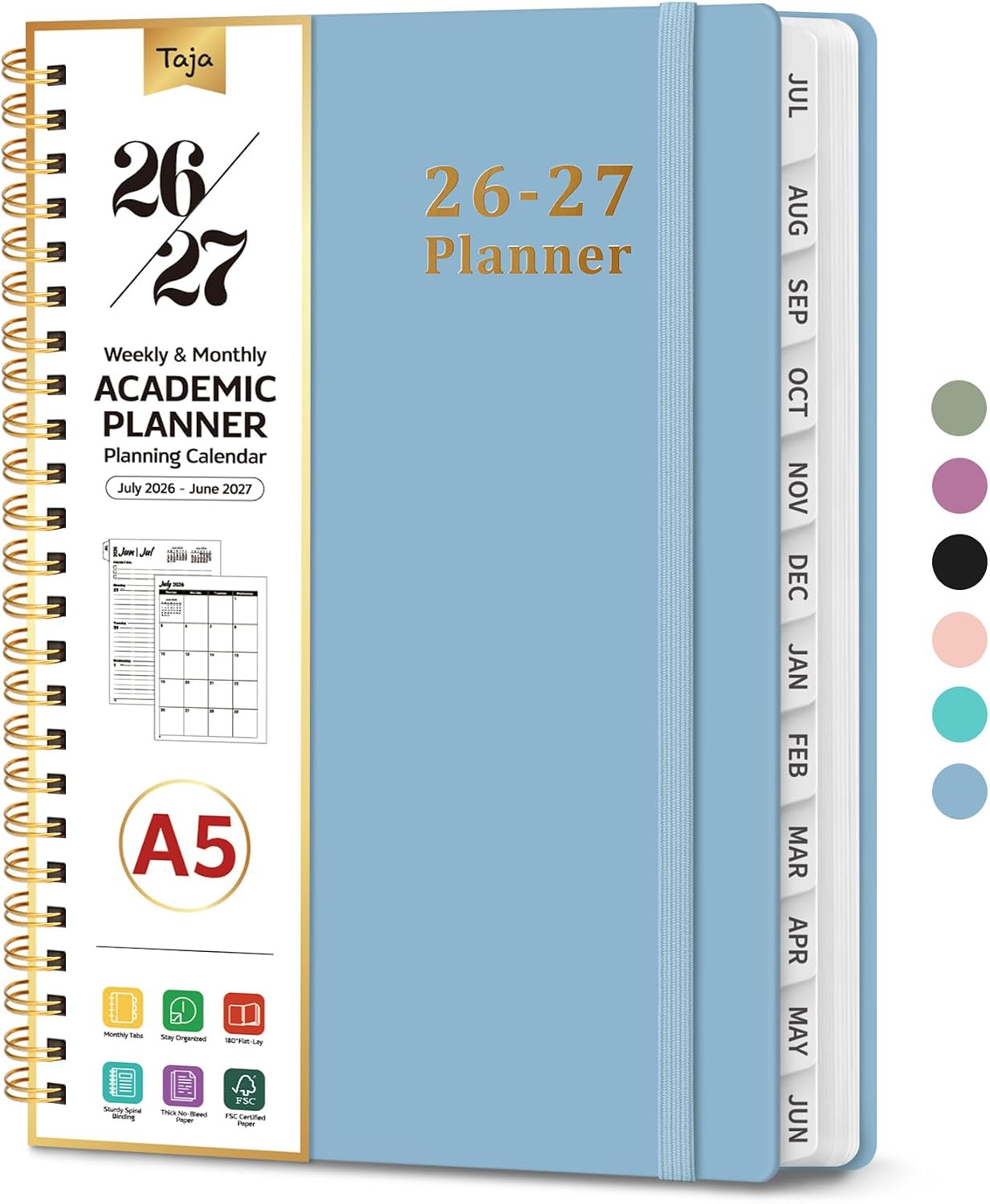 Planner 2026-2027, 8.5" x 11" Weekly and Monthly Academic Year Planner Calendar, July 2026 - June 2027, Hardcover Large School Planning Agenda With Tabs, Perfect for School & Office Supplies, A4, Green