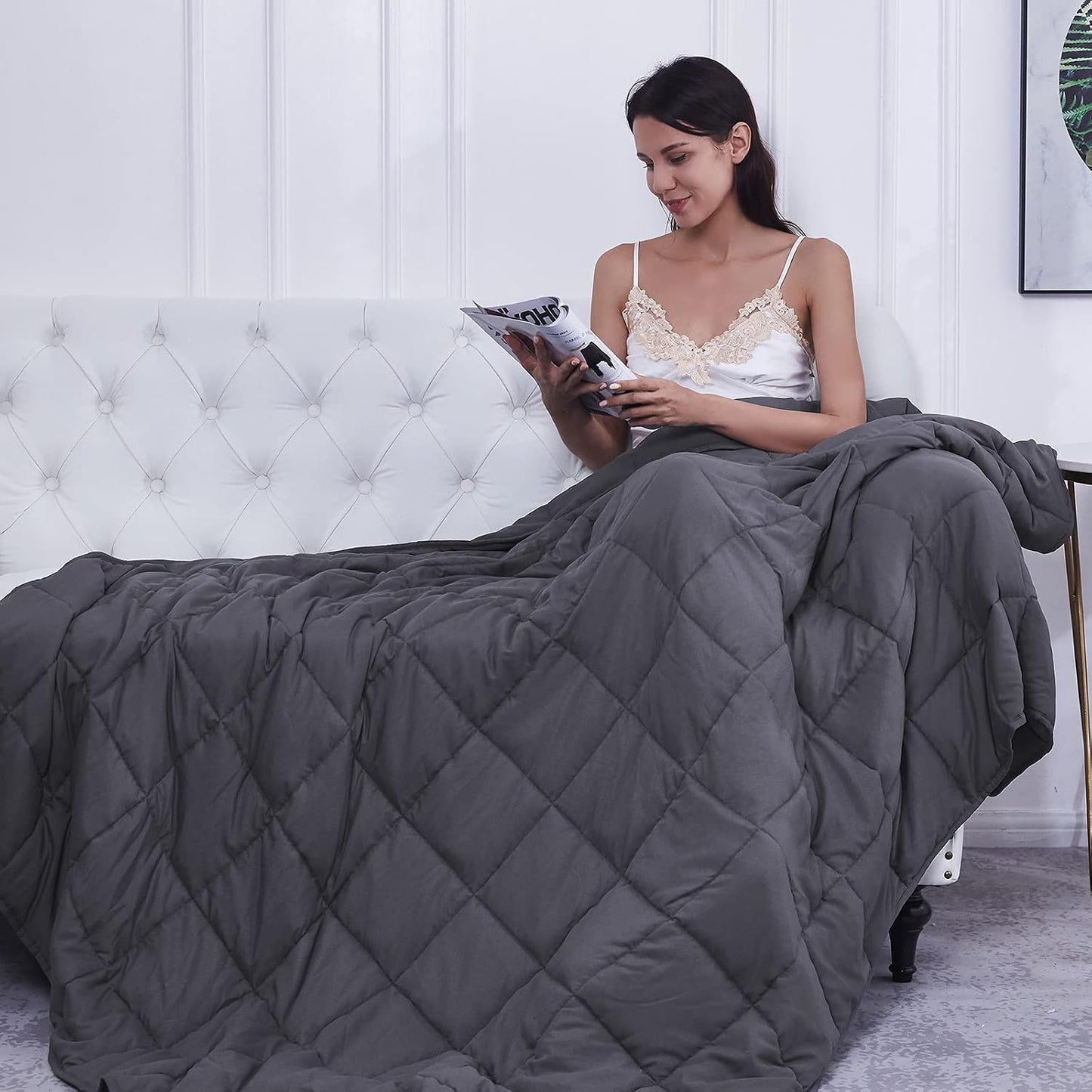 L'AGRATY Weighted Lap Pad 7lb: Small Weighted Blanket for Adults - Cooling Portable Travel Blanket for Relaxation Sleeping - Washable All-Season (29" x 24")