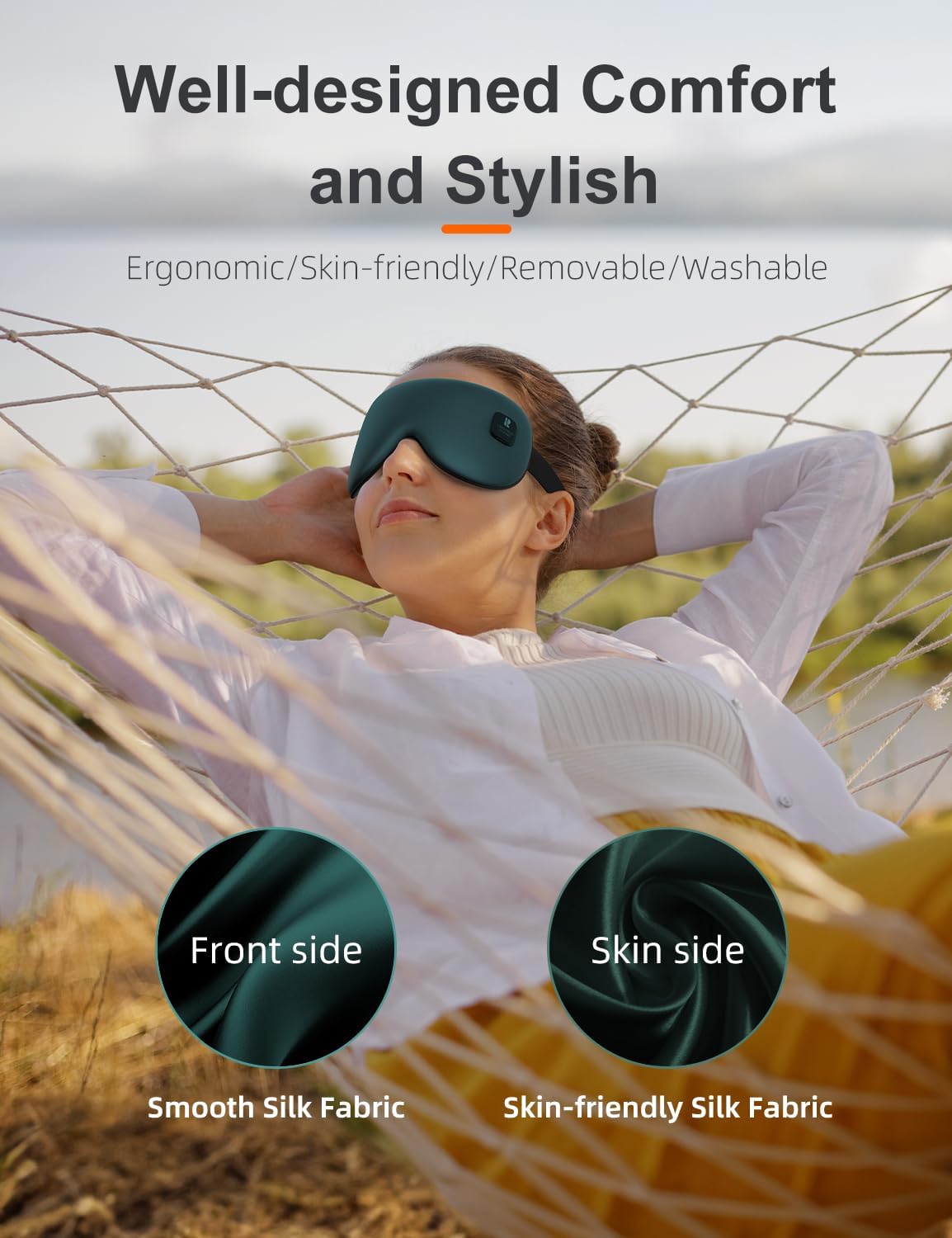 Silk Cordless Heated Eye Mask, Compress Heating Pad for Dry Eye Stye Eye Strain, Electric Warm Eye Mask for Airplane Sleeping, Blackout Eye Mask for Travel, Idea for Women/Men (Silk-Grey)