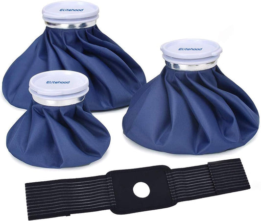 elitehood Ice Cold Pack Reusable Ice Bags Hot Water Bag for Injuries, Hot & Cold Therapy and Pain Relief with Elastic Breathable Support Wrap, 4-Pack, 3 Sizes (6"/9"/11"), (for Hot Therapy is 50-60℃)