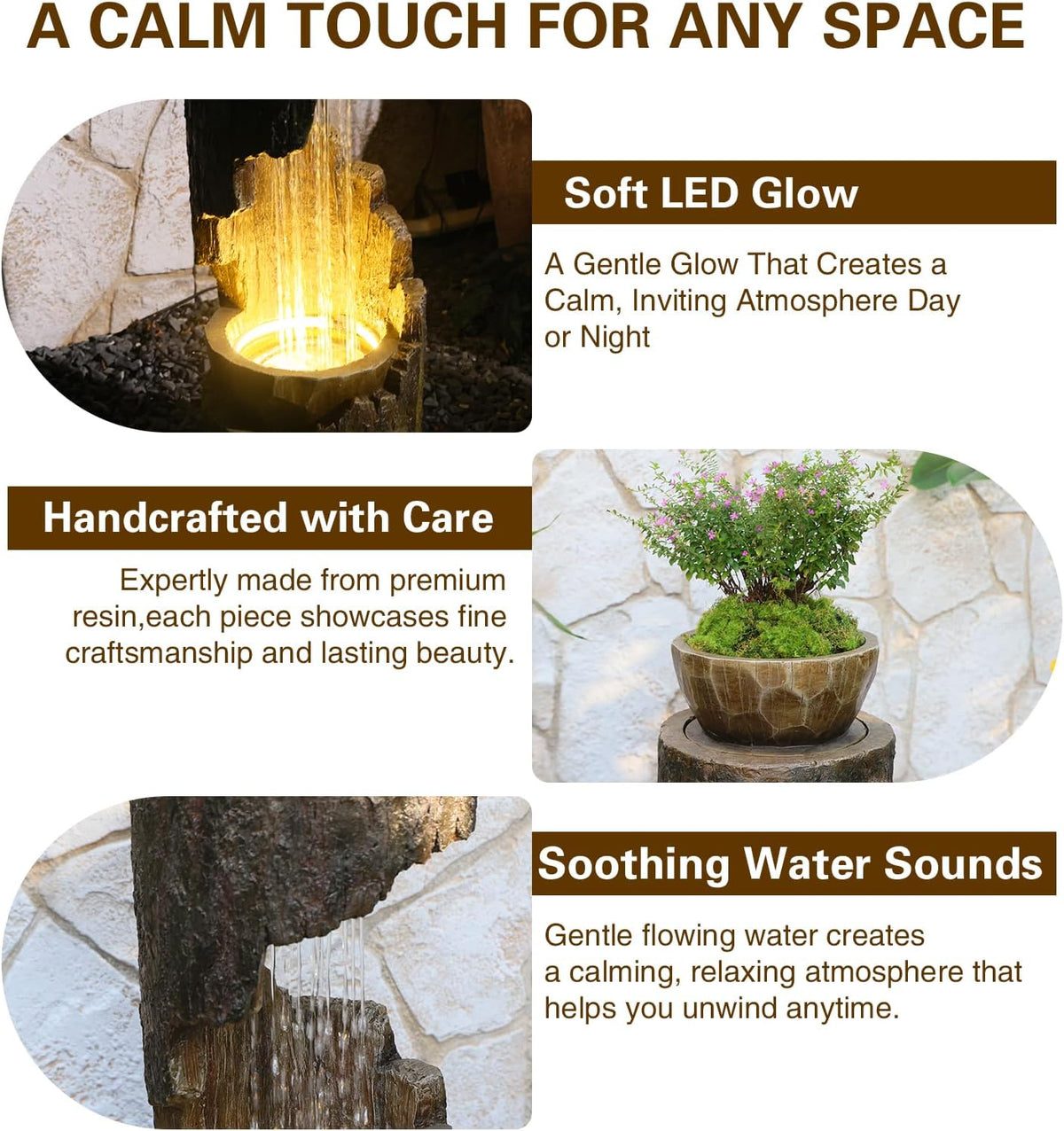 Sunlinua Modern Indoor Tabletop Water Fountain for Office Decor