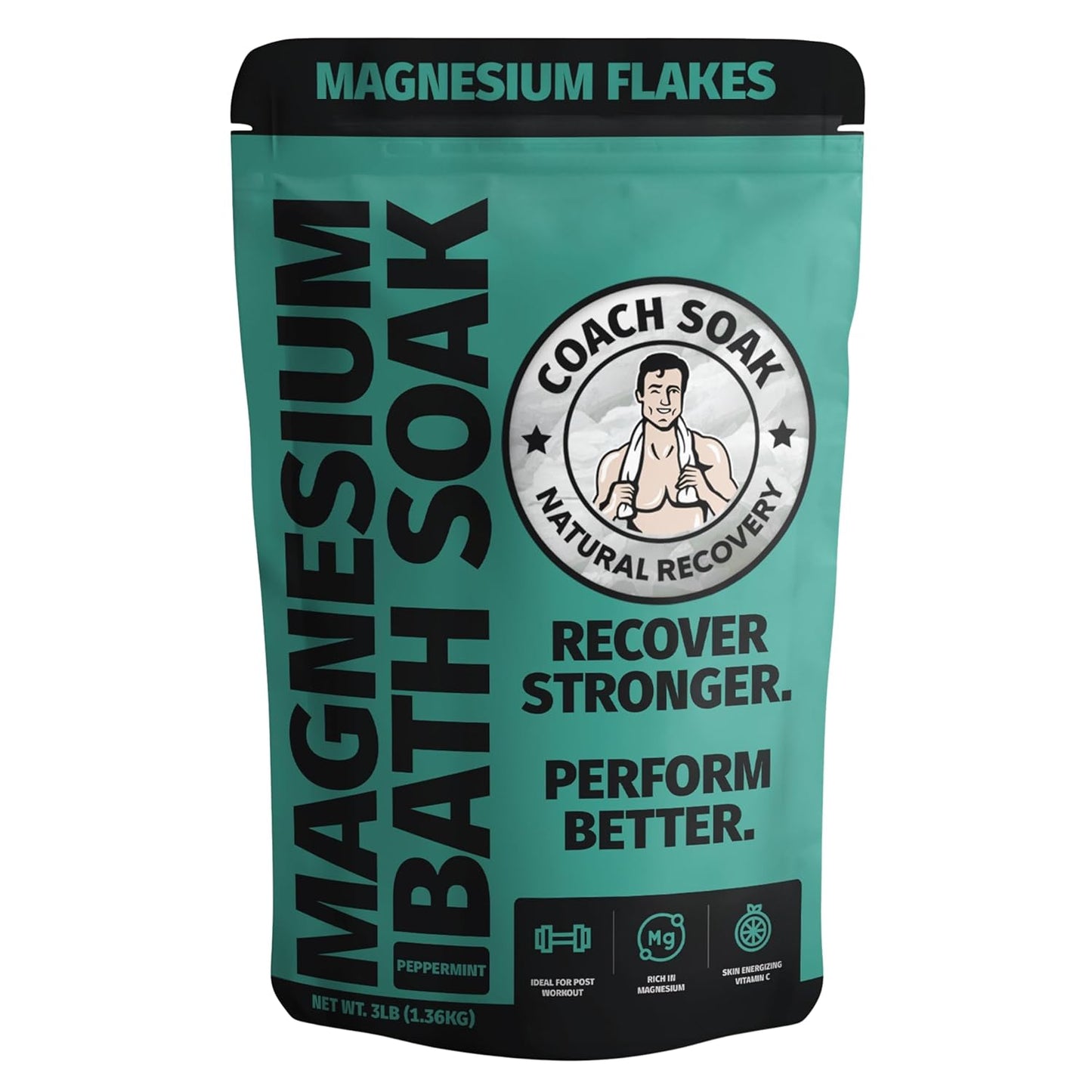 Coach Soak Recovery Bath Soak - Alternative to Epsom Salt Bath Soak - Fast-Absorbing Pure Magnesium Flakes & Dead Sea Salt with 21 Minerals, Bath Salts & Essential Oils - 3 lb, Calming Lavender