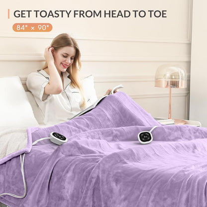 HOMLYNS LuxeHeat Heated Blanket Electric Blanket, Soft Flannel Sherpa Heated Throw, Heating Blanket with 5 Heat Settings, 3 hrs Timer Auto Shut Off (50x60 inches, Purple), Only for 120V Voltage Use