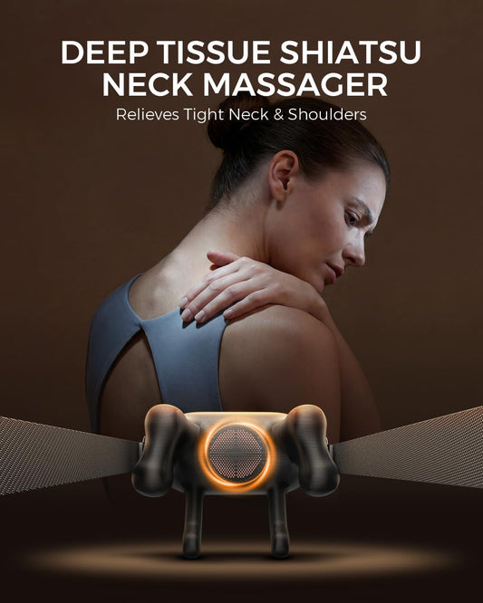 Upgraded Neck Massager for Pain Relief Deep Tissue, Cordless Neck and Shoulder Massager with Heat, 5 Modes Deep Tissue Kneading, Portable Shiatsu Massager for Back Leg Muscles, Home Office Travel Use