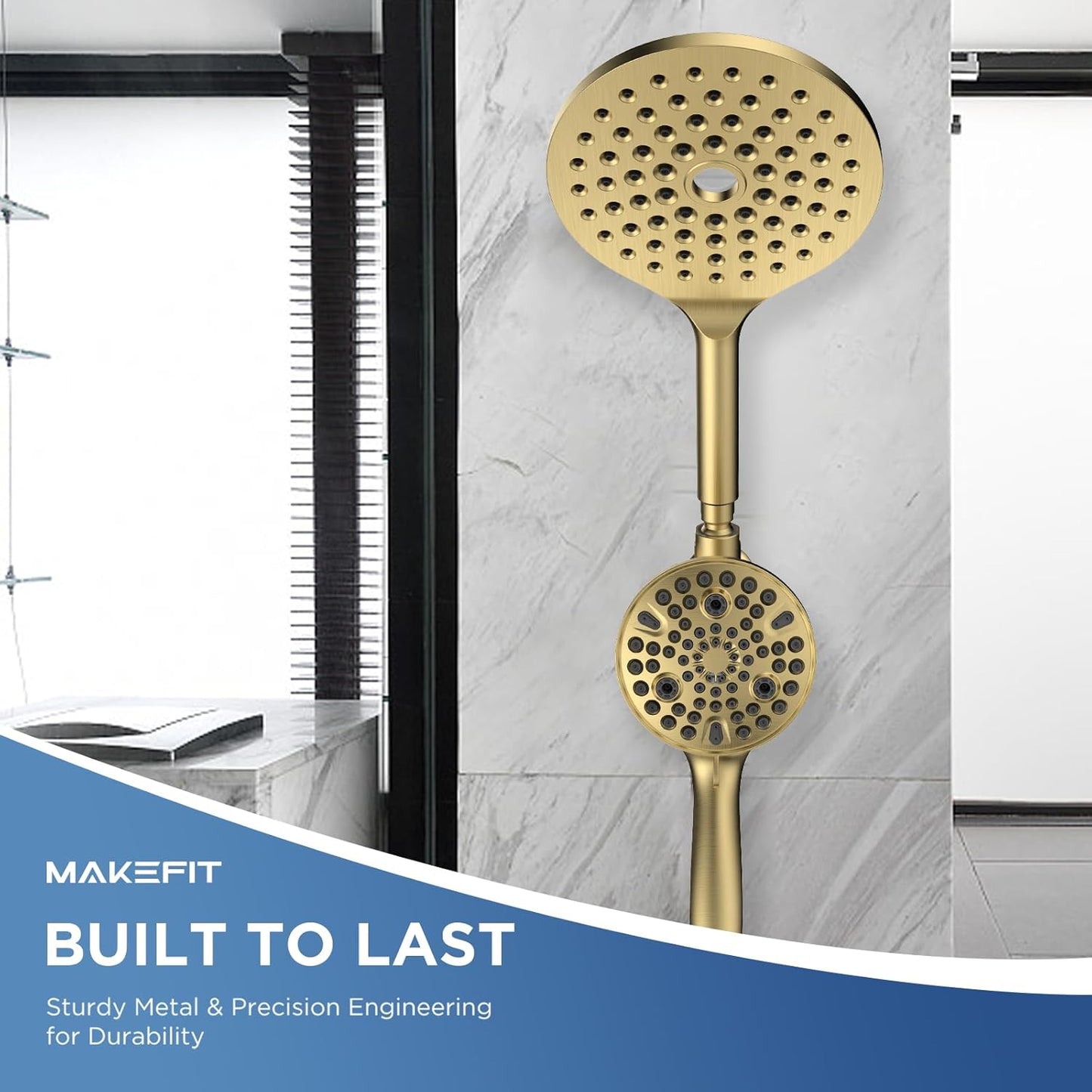 MakeFit Dual Filtered Rain Shower Head Combo, High Pressure Handheld Shower Head with Adjustable Bar - Rainfall Shower Head And Showerhead with Filter for Hard Water - Removes Chlorine