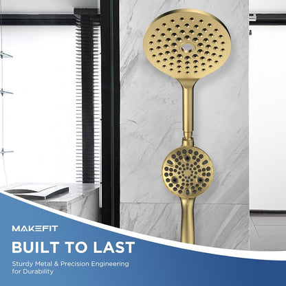MakeFit Dual Filtered Rain Shower Head Combo, High Pressure Handheld Shower Head with Adjustable Bar - Rainfall Shower Head And Showerhead with Filter for Hard Water - Removes Chlorine