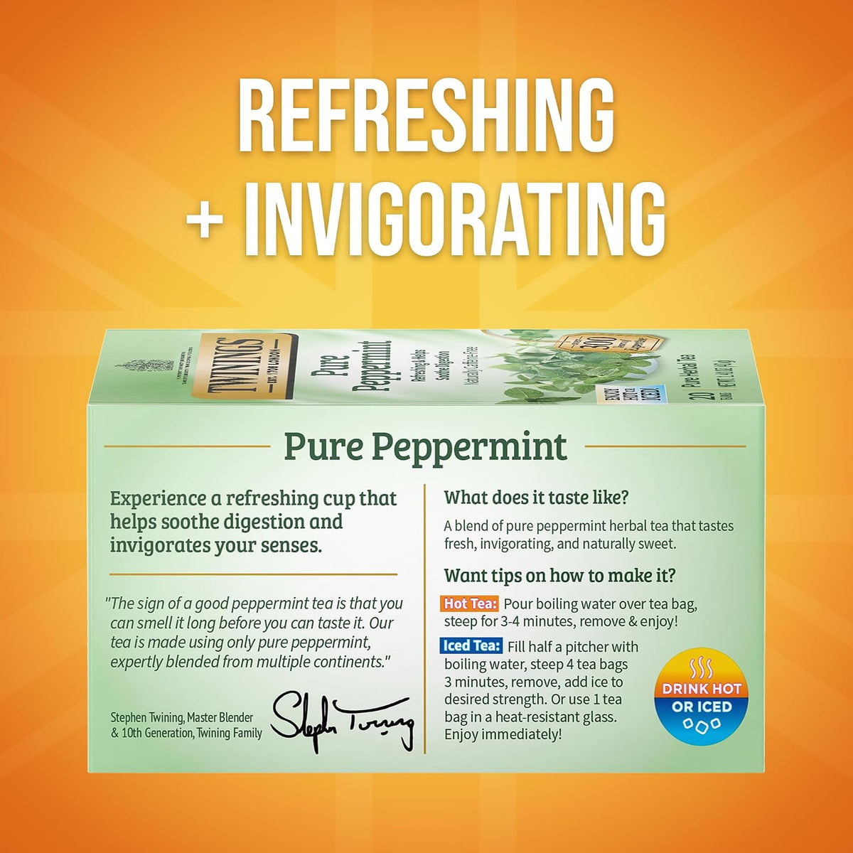 Twinings Pure Peppermint Herbal Caffeine-Free Tea Bags, 20 CT Box (1 Pack)